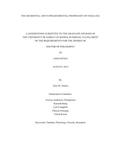 The segmental and suprasegmental phonology of Fataluku