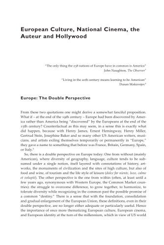 European Culture, National Cinema, the Auteur and Hollywood