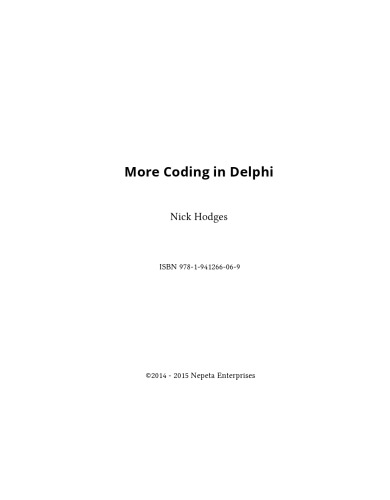 More Coding in Delphi