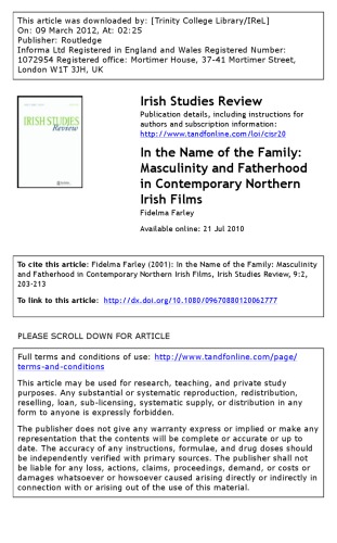 In the Name of the Family: Masculinity and Fatherhood in Contemporary Northern Irish Films