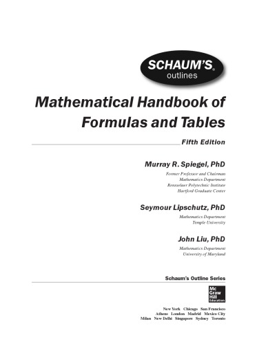 Mathematical Handbook of Formulas and Tables