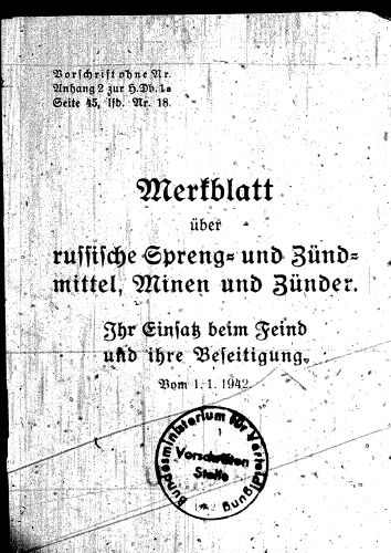 Merkblatt über russische Spreng- und Zündmittel, Minen und Zünder