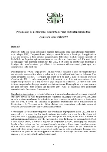 Écoloc - Gérer l’économie localement en Afrique - Evaluation et prospective / Suites Dynamiques de populations, liens urbain-rural et développement local.