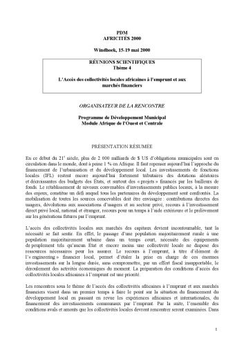 Écoloc - Gérer l’économie localement en Afrique - Evaluation et prospective / Suites L’accès des collectivités locales africaines à l’emprunt et aux marchés financiers.