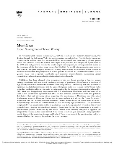 MontGras: Export Strategy for a Chilean Winery