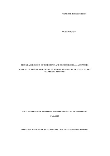 Measurement of Scientific and Technological Activities : Manual on the Measurement of Human Resources Devoted to S & T - Canberra Manual