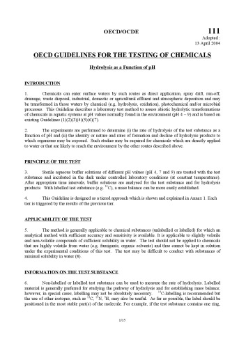 Test No. 111: Hydrolysis as a Function of pH