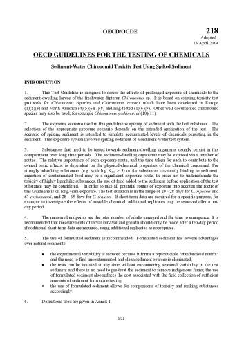 Test No. 218: Sediment-Water Chironomid Toxicity Using Spiked Sediment