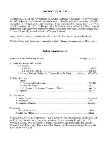 Preliminary Mochó vocabulary (maya)