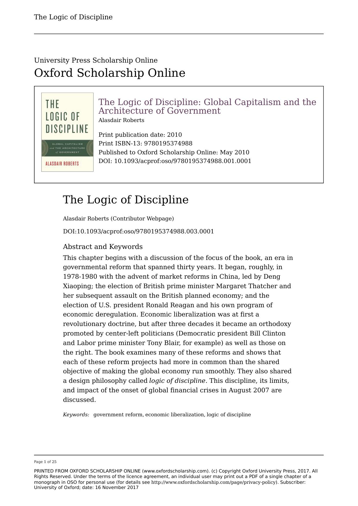 Chapter 1: The Logic of Discipline [single ch. ONLY from The Logic of Discipline: Global Capitalism and the Architecture of Government]