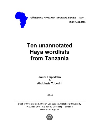 Ten unannotated Haya wordlists from Tanzania