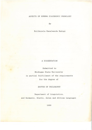 Aspects of Sumbwa diachronic phonology