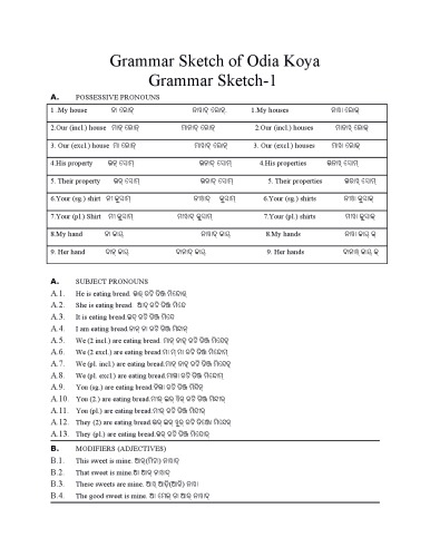 Grammar Sketch of Odia Koya