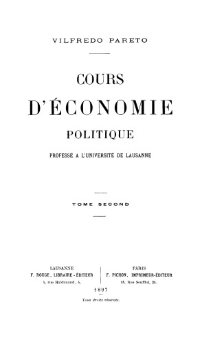 Cours d’économie politique professé à l’Université de Lausanne.