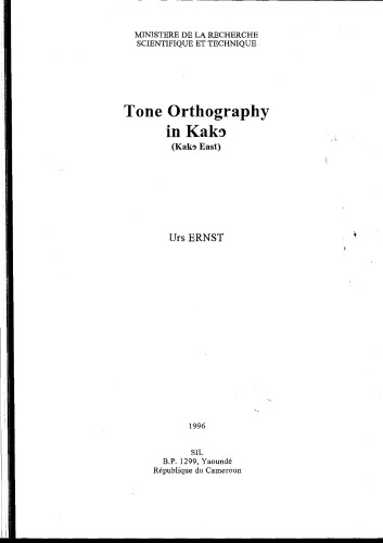 Tone Orthography in Kakɔ (Kakɔ East)