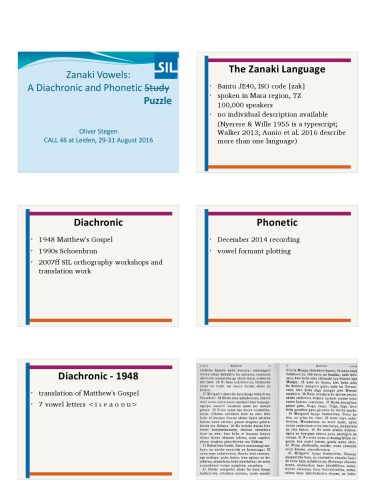 Zanaki Vowels: A Diachronic and Phonetic Study