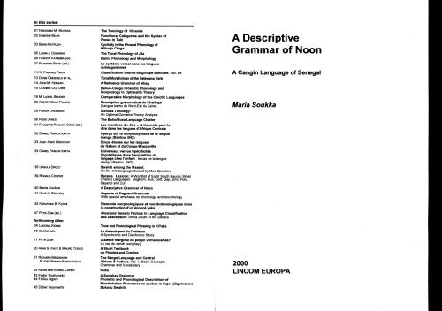 A descriptive grammar of Noon : a Cangin language of Senegal