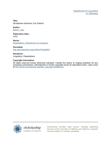 Nicobarese Grammar (Car Dialect)