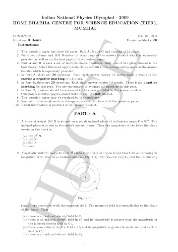 INPhO 2009 Physics Question Paper from India Indian National Physics Olympiad