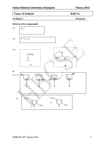 INChO 2012 Chemistry Solution from India Indian National Chemistry Olympiad