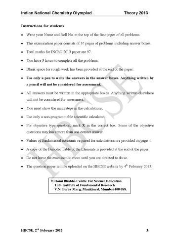 INChO 2013 Chemistry Question Paper from India Indian National Chemistry Olympiad