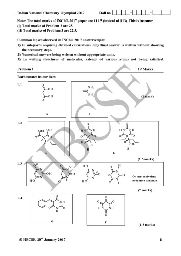 INChO 2017 Chemistry Solution from India Indian National Chemistry Olympiad
