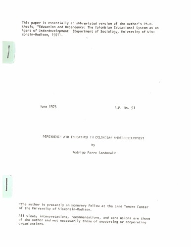 Dependency and education in Colombian underdevelopment