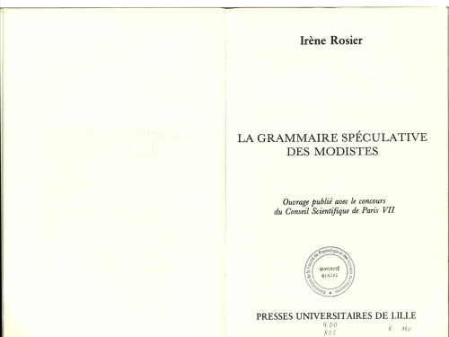 La grammaire spéculative des modistes