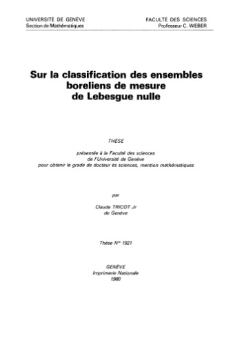 Sur la classification des ensembles  boreliens de mesure  de Lebesgue nulle