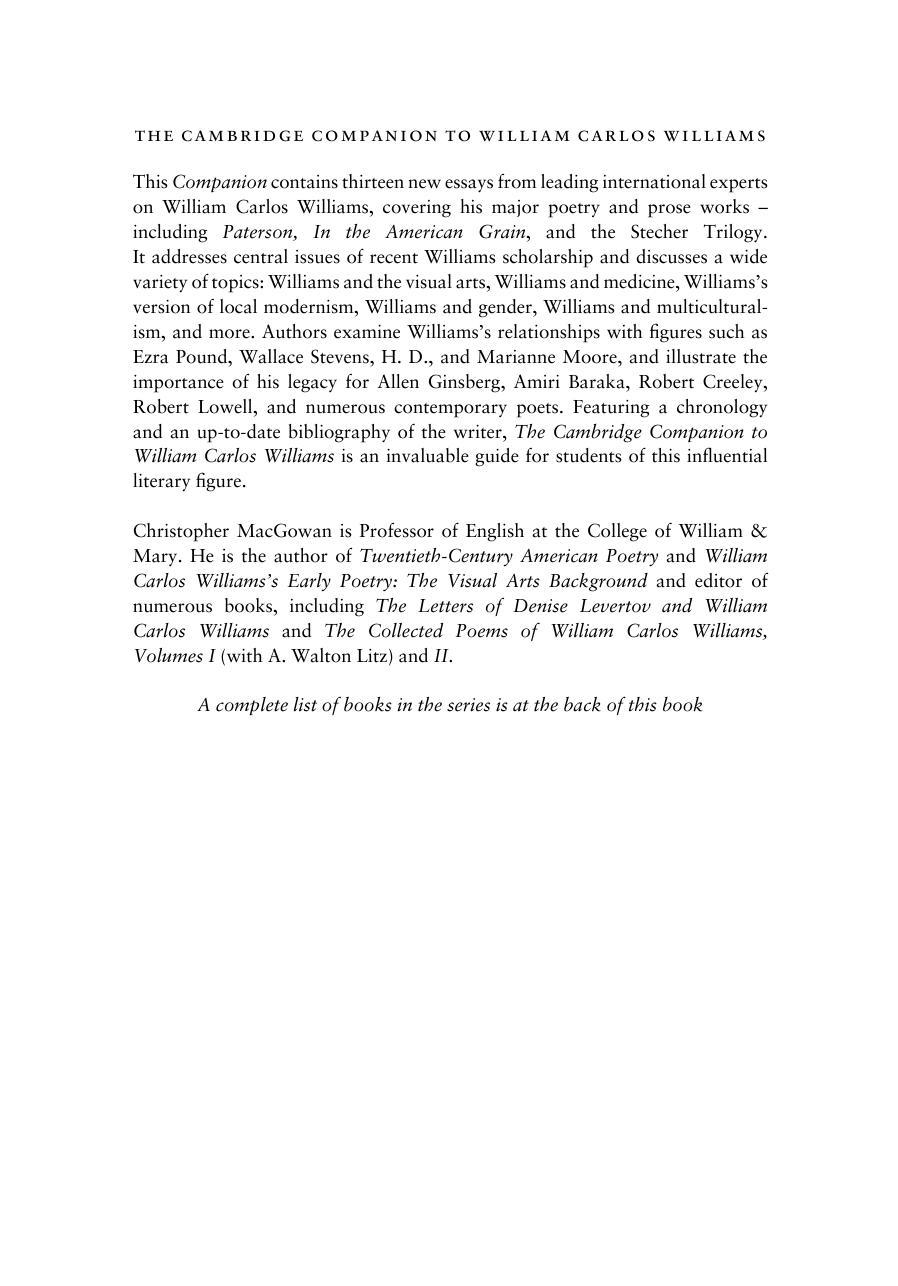 The Cambridge Companion to William Carlos Williams