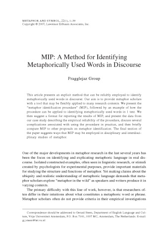MIP: A Method for Identifying Metaphorically Used Words in Discourse [article]