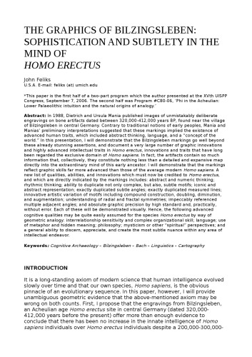 The graphics of Bilzingsleben: SOPHISTICATION AND SUBTLETY IN THE MIND OF HOMO ERECTUS