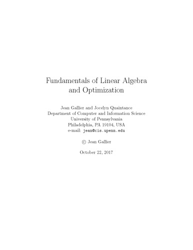 Fundamentals of Linear Algebra and Optimization