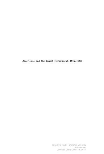 Americans and the Soviet Experiment, 1917–1933