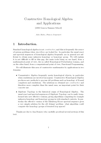 Constructive Homological Algebra and Applications (2006 Genova Summer School)