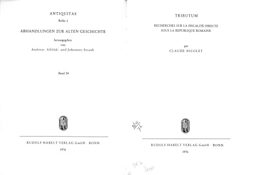 Tributum. Recherches sur la fiscalité directe sous la république romaine