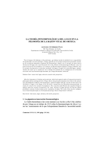 la teoria fenomenologica del logos en la filosofia de ortega y gasset