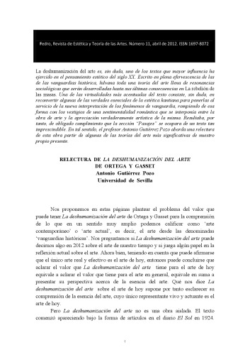 Relectura de ’La deshumanización del arte’ de Ortega y Gasset
