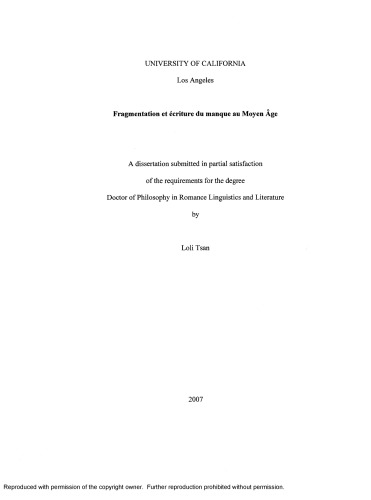 Fragmentation et écriture du manque au Moyen Âge