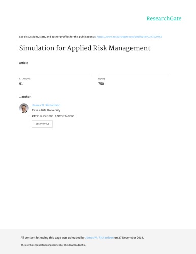 .Simulation for Applied Risk Management with an Introduction to SIMETAR©