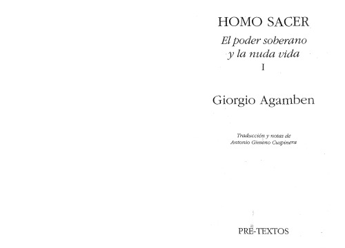 Homo sacer : el poder soberano y la nuda vida