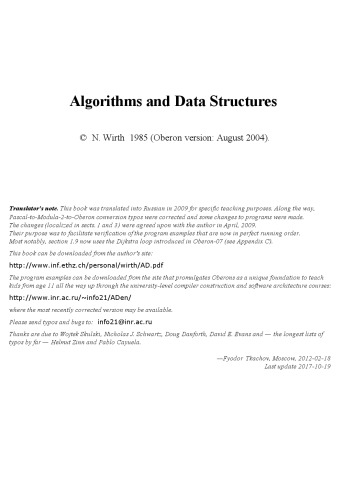 Algorithms and Data Structures. Oberon version