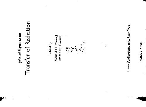Selected Papers on the Transfer of Radiation