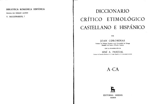 Diccionario Critico Etimologico Castellano E Hispanico (A-CA)