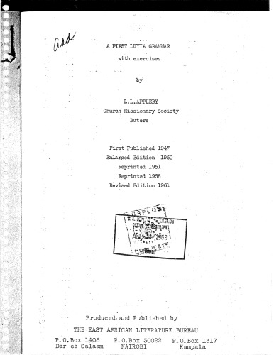 A FIRST LUYIA GRAMMAR with exercises