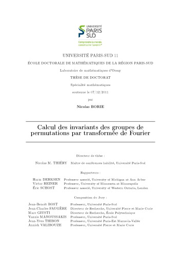 Calcul des invariants des groupes de permutations par transformée de Fourier [PhD thesis]