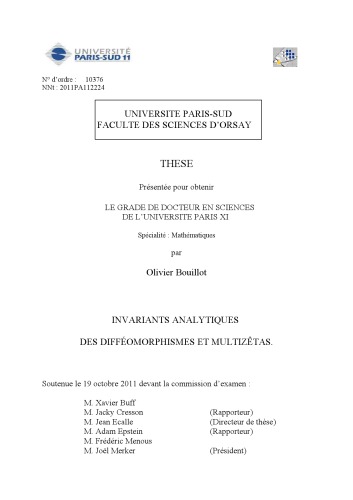 Invariants analytiques des difféomorphismes et multizêtas [PhD thesis]