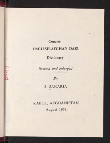 Concise English-Afghan Dari Dictionary