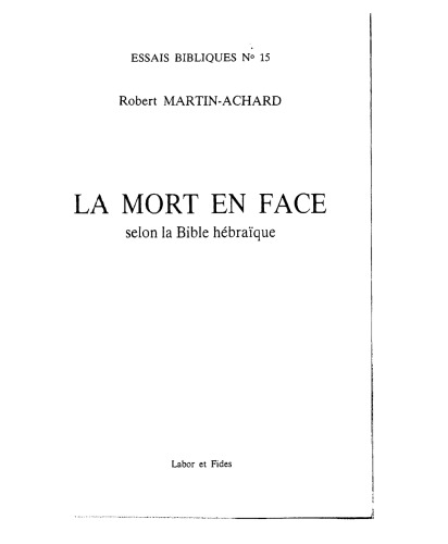 La mort en face selon la Bible hébraïque