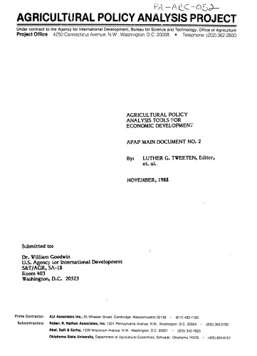 Agricultural Policy Analysis Tools for Economic Development